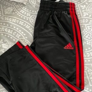 Boys red striped Adidas sweatpants